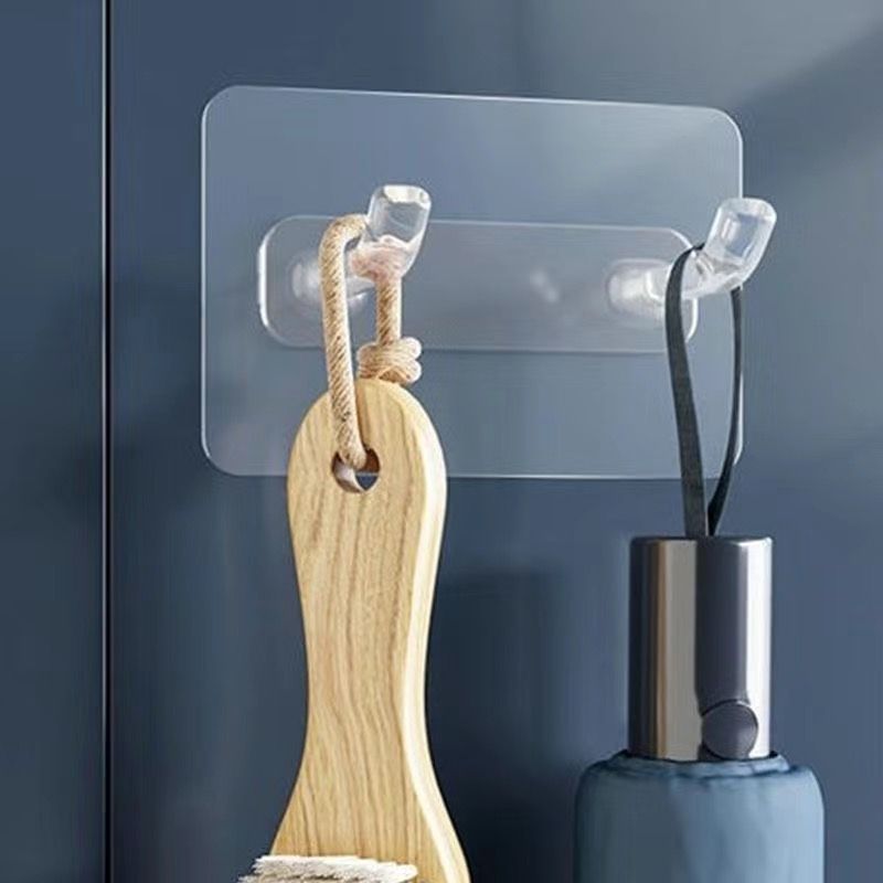 Double Ear Hook Adhesive Wall Hanging Load-Bearing Kitchen Traceless Door No Punching Sticky Hook Transparent Bathroom Storage
