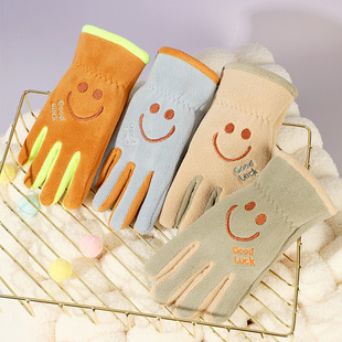 Children's Five-Finger Gloves Autumn and Winter Cute Cartoon Male and Female Students Austrian Velvet Outdoor Cycling Fleece-Lined Warm Gloves