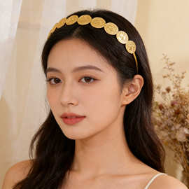民族风金币发箍女单排金属圆片装饰巴洛克宽边头箍复古演出发饰