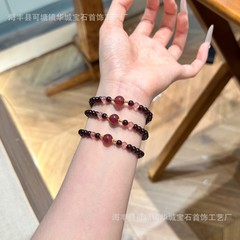 巧恩 天然ガーネットクリスタルブレスレット レディース ワインレッドガーネット細身ブレスレット 7A ストロベリークリスタル ピーチクリスタル