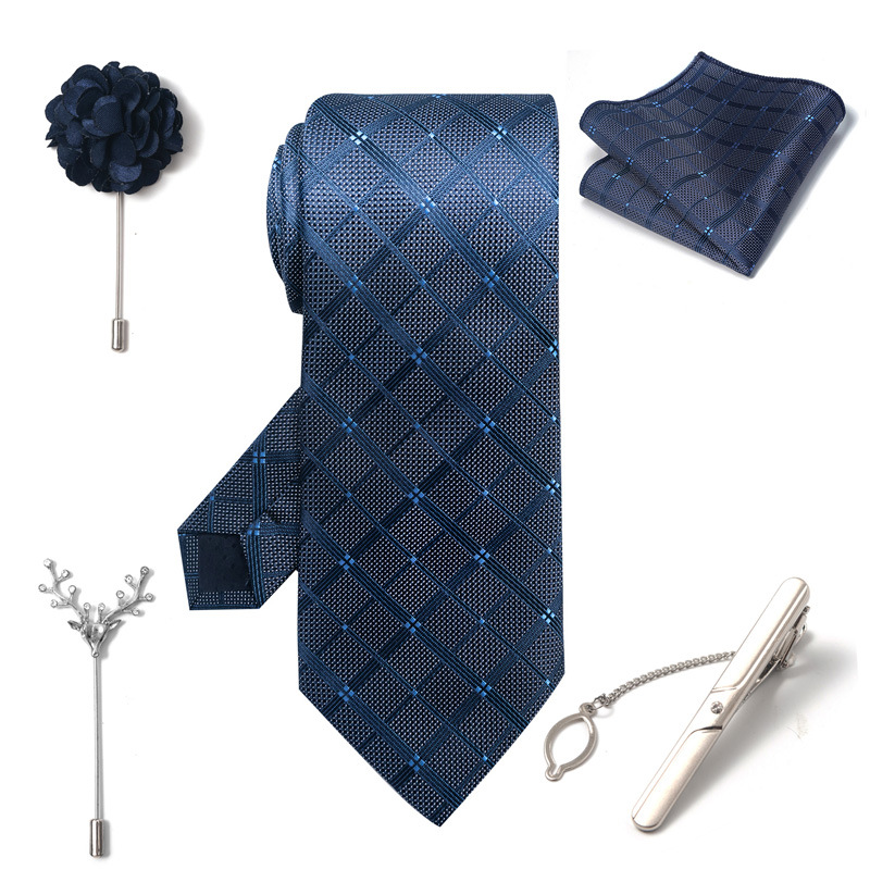 2024-es új divatos, divatos nyakkendő, üzletember, divatos tiszta színű, csíkos kesudió nyakkendő, 6 részes díszdobozban négyzet alakú sál nyakkendőkapcsos mellszett_voghion.com