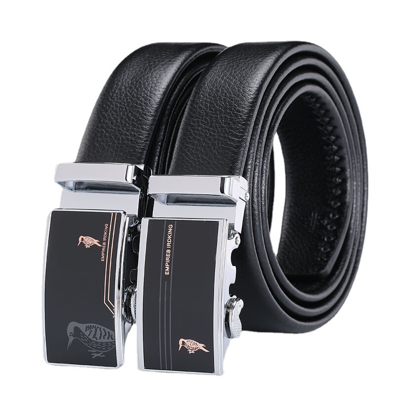 Douyin's Best-Selling Men's Cowhide Durable Double-Sided Large Hem Pebbled Pattern Automatic Buckle Trouser Belt Supermarket Exclusive Wholesale