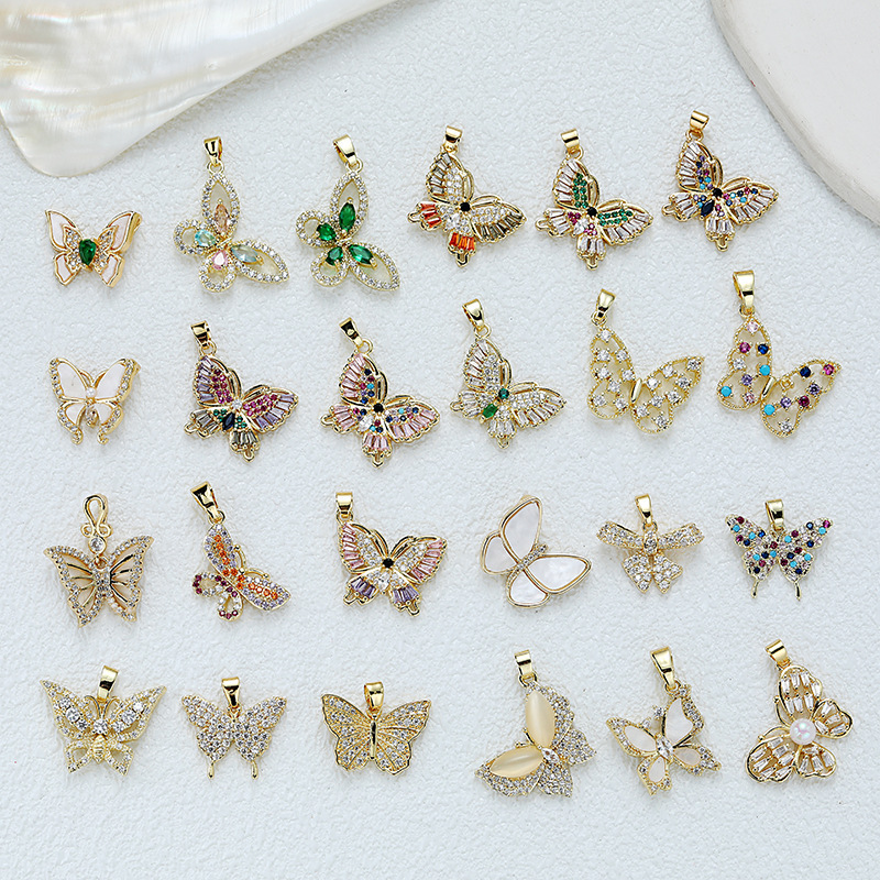 Cross-border fashion personality high sense copper gold-plated color zirconium butterfly pendant diy jewelry necklace bracelet accessories