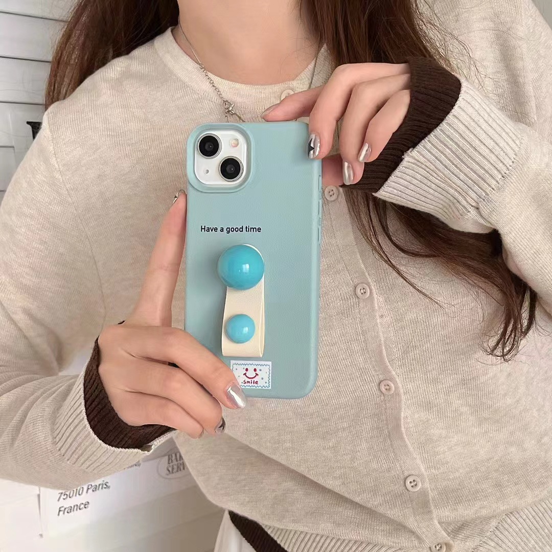 Botón de dedo de bola tridimensional de color sólido simple ins para iPhone15ProMax Apple 13/12 funda para teléfono móvil 14 mujer