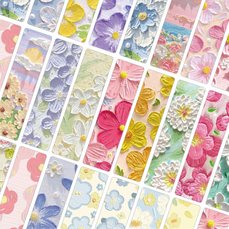 24枚の油絵の花の小さい清新な紙のしおりの学生の小説の教科書の装飾カードは本を読んで小さいカードを表示します。|undefined