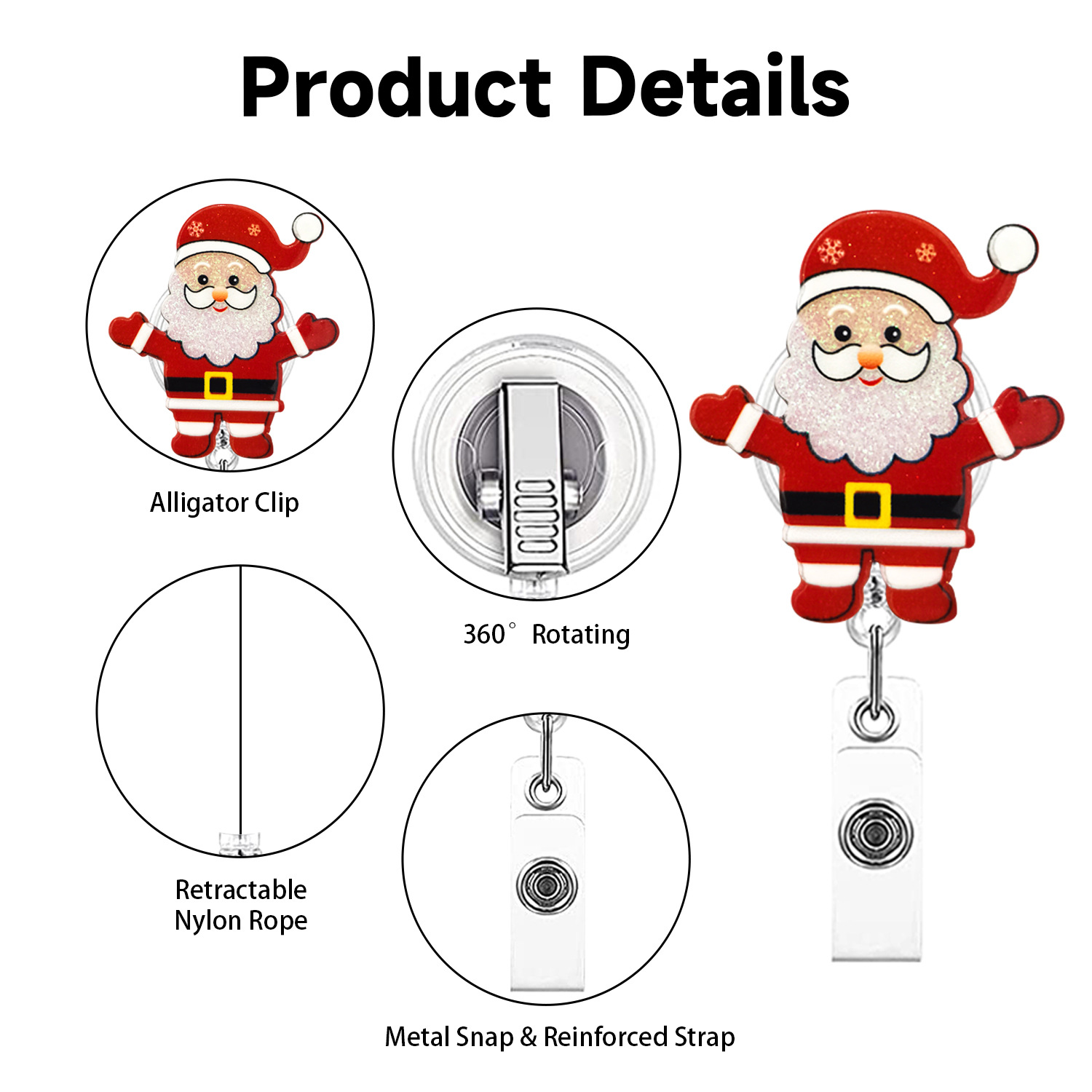 Weihnachts-acryl-glitzer-glitzer-schneemann-lebkuchen-mann-handschuh Glocke, Versenkbare, Drehbare, Leicht Zu Ziehende Id-schnalle display picture 3