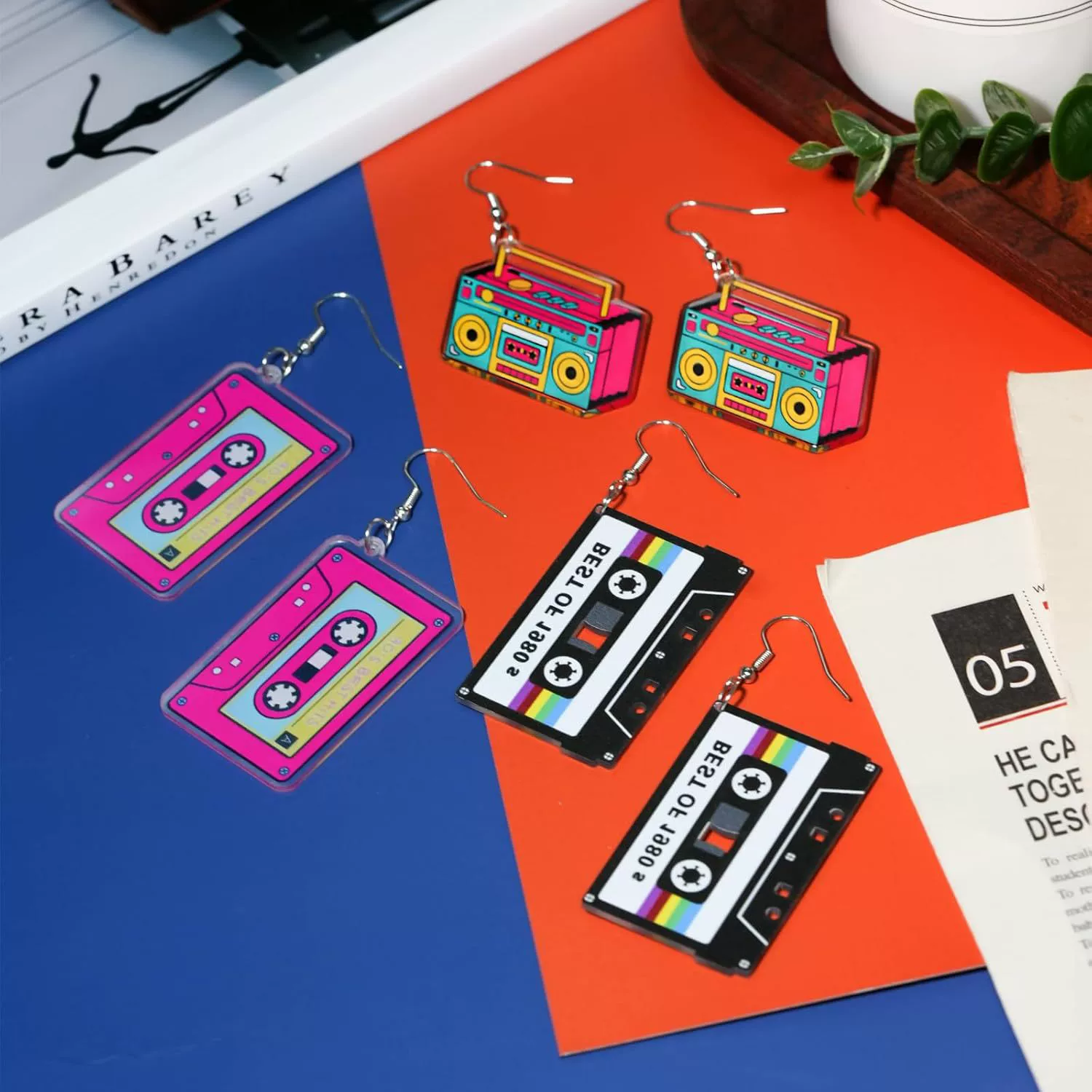 80's 90's винтажная коробочная стильная подвеска с неоновыми серьгами женские акриловые серьги-вставки