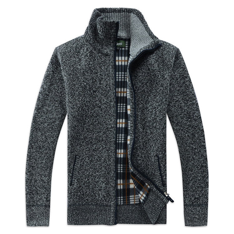 2024 autumn and winter sweater cardigan men's thick warm young middle-aged loose plus size stand collar zipper sweater