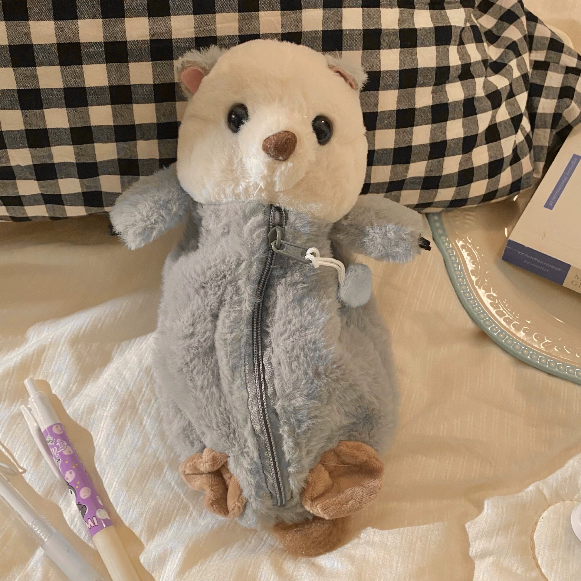 Cute plush capacious cartoon pencil case for students, for secondary school