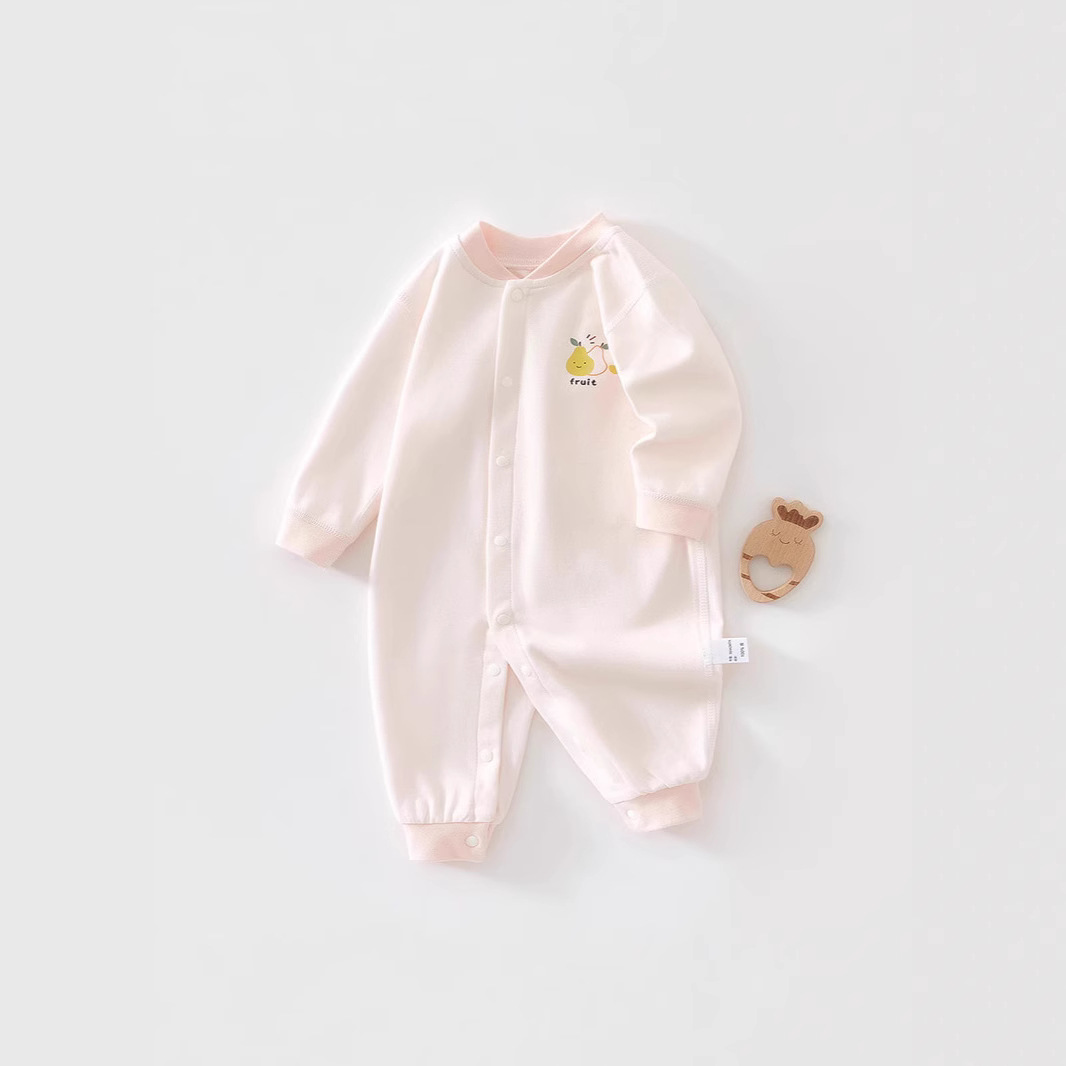 婴儿连体衣春秋款宝宝纯棉a类新生儿衣服连身哈服爬爬服素色哈衣