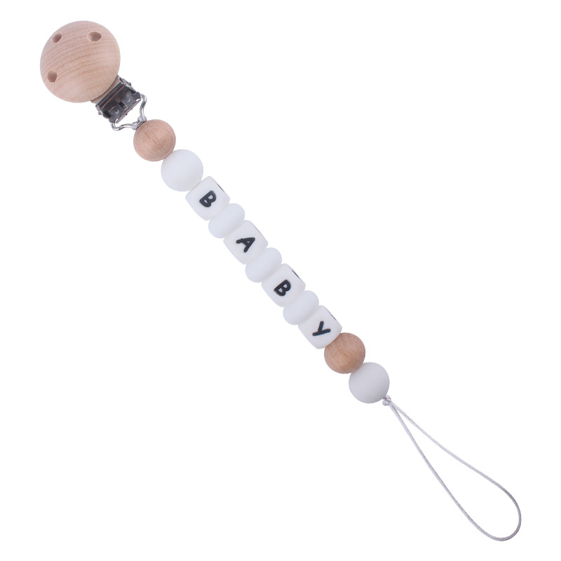 Suministros para bebés Beech chupete clip calmante bebé silicona DIY nombre mordedura molar chupete cadena anti-caída de la cadena