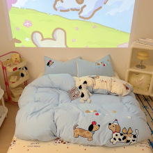 超柔A类ins风毛巾绣亲肤云朵棉四件套全棉卡通被套床单床笠三件套