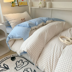 Japanese minimalist windfall washed cotton four-piece set, student-friendly soft cotton bed sheet three-piece set, simple INS style sub-bedding