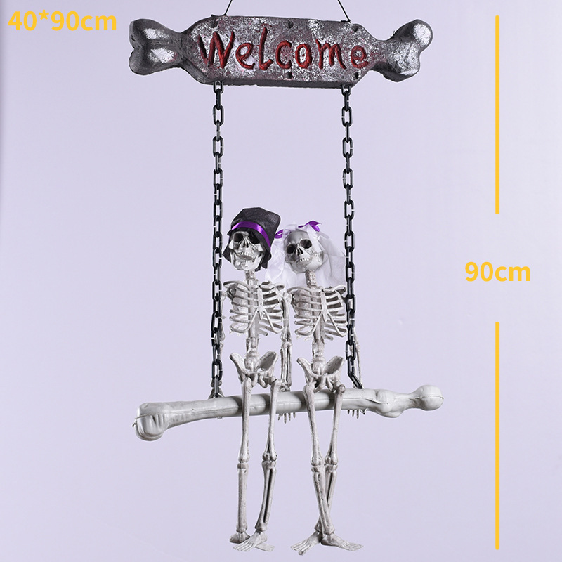 Colgante de puerta de esqueleto de calavera de Halloween Novio Novio Bienvenido a la casa Colgante Welcome Horror Decoración al por mayor