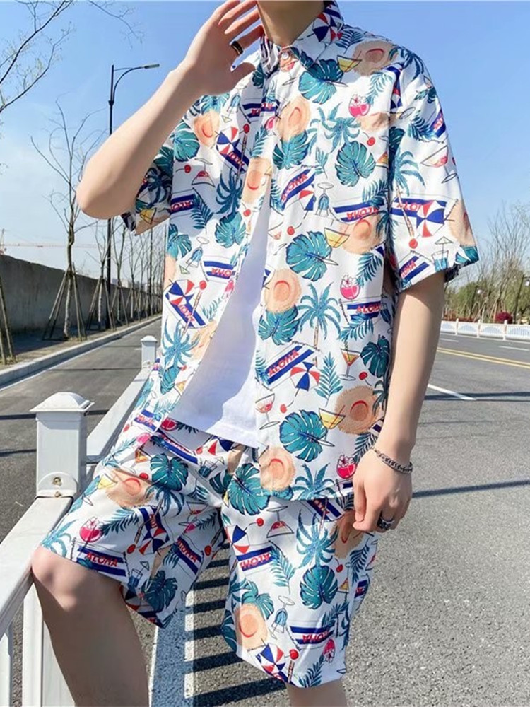 Summer Beach Suit Men's Sanya Seaside Vacation Two-piece Clothes Hawaiian Style Travel Wear Men's Couple