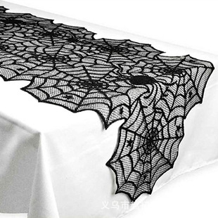 Spot foreign trade style Halloween ghost festival lace spider web table runner black mesh tablecloth tablecloth Festival restaurant decoration