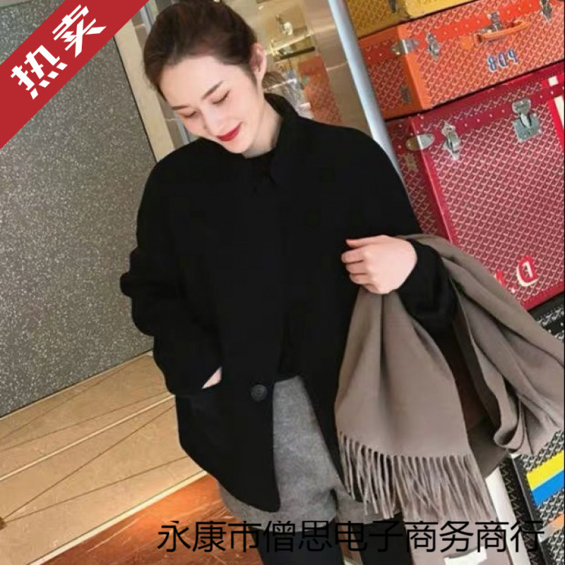Double-Sided Cashmere Short Outwear Woolen Outwear for Women Autum New Korean Style Cocoon-Shaped Loose Slimming Look Classy Hand-Sewn