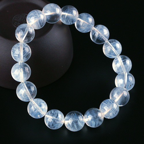 Natural Blue Pinwheel Stone Bracelet, Ice Blue Fluffy Pinwheel Crystal Accessory Wholesale, Angel Feather Blue Pinwheel Stone Bracelet