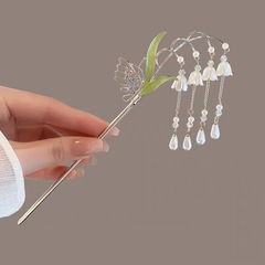 Ancient-style simple butterfly orchid tassel hairpin for women, versatile hair accessory for Hanfu, suitable for back hair styling