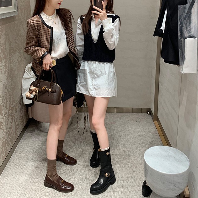 牛皮版~经典女款小金币复古乐福鞋女平底真皮袜子配小皮鞋jk单鞋|undefined