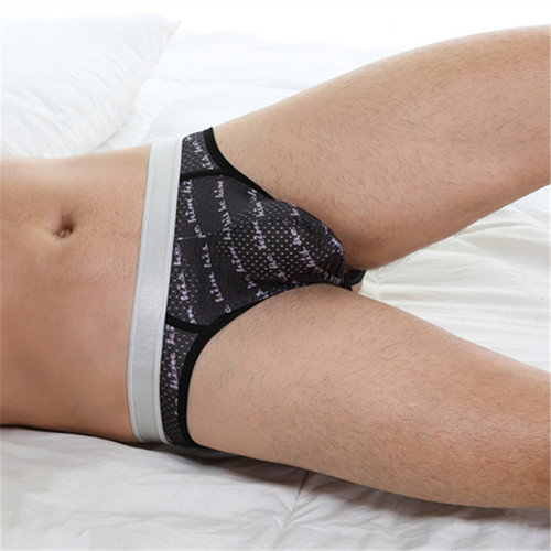 New European and American branded men's underwear fashion print ice silk breathable mesh super large pocket fun double bottom 