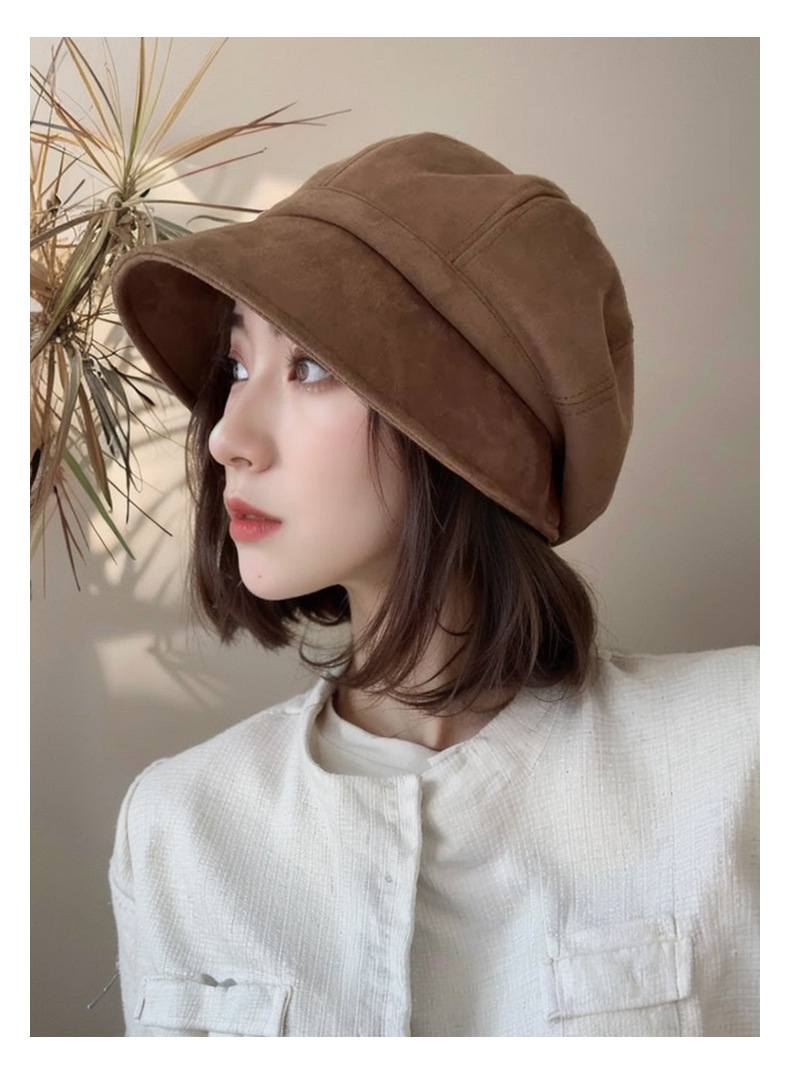 Cappelli da donna in autunno e inverno, artistico e retrò, velluto scamosciato versatile, maglia rossa, cappello freddo, viso piccolo, cappello ottagonale, cappello da pescatore giapponese_voghion.com