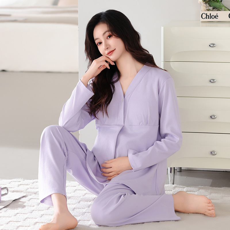 胸パッド付き産後服 秋冬 純綿 授乳服 マタニティパジャマ 妊娠中 授乳服 ホームウェアセット|undefined
