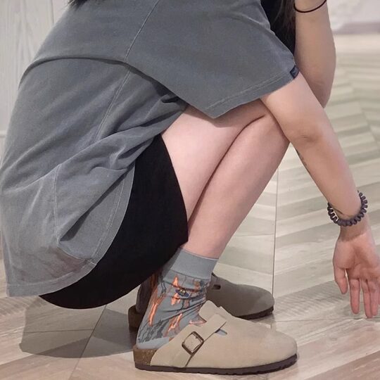 包头半拖鞋女2025秋冬新款牛皮复古穆勒鞋平底休闲真皮丑萌勃肯鞋