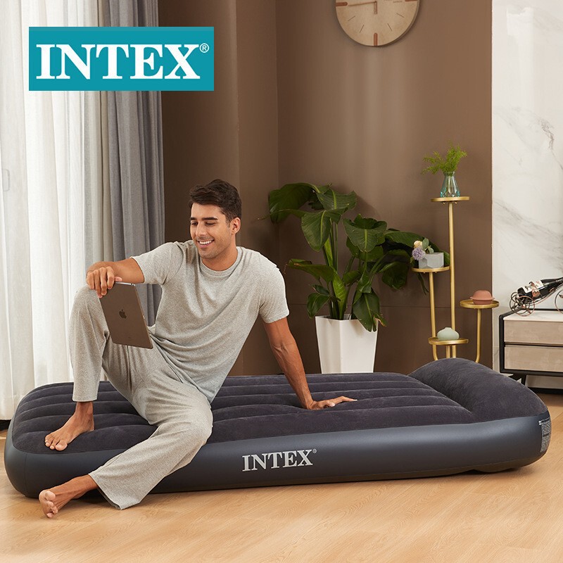 Intex66127 Black and White USB Built-In Pillow Electric Pump Single Layer Single Line Pull Air Bed Camping Style Inflatable Bed