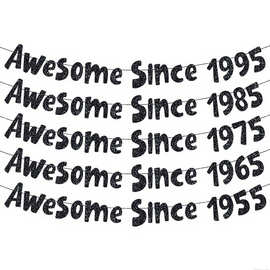跨境热销 Awesome since 1955-1995 黑金色闪粉退休横幅 生日拉旗