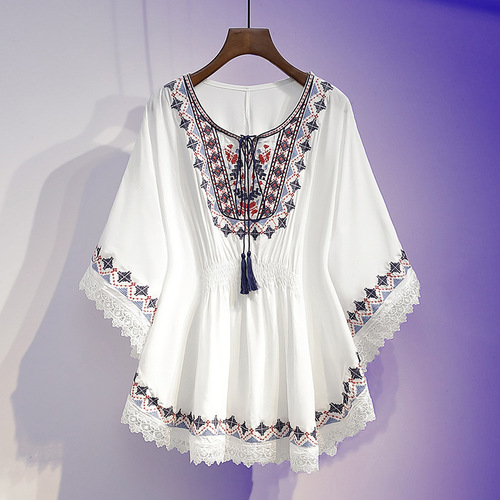 New design retro flattering loose medium-length summer tops for large sizes - source of supply