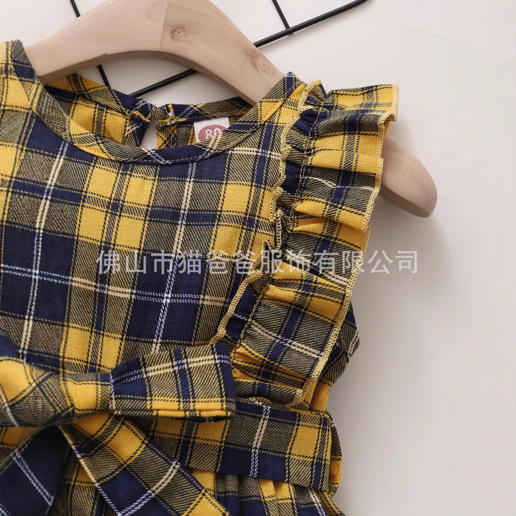 2021ins Exportación de ultramar verano europeo y americano niñas a cuadros princesa vestido de una sola pieza