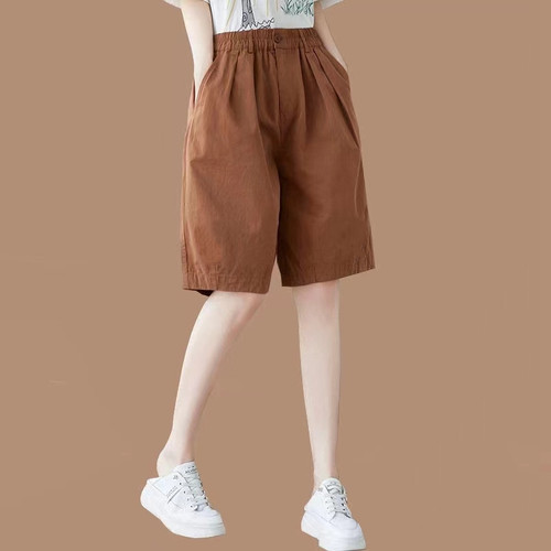 Cotton Summer Large Women's Outerwear High-Waisted Thigh-Covering Slimming Versatile Loose Five-Finger Casual Wide Leg Shorts