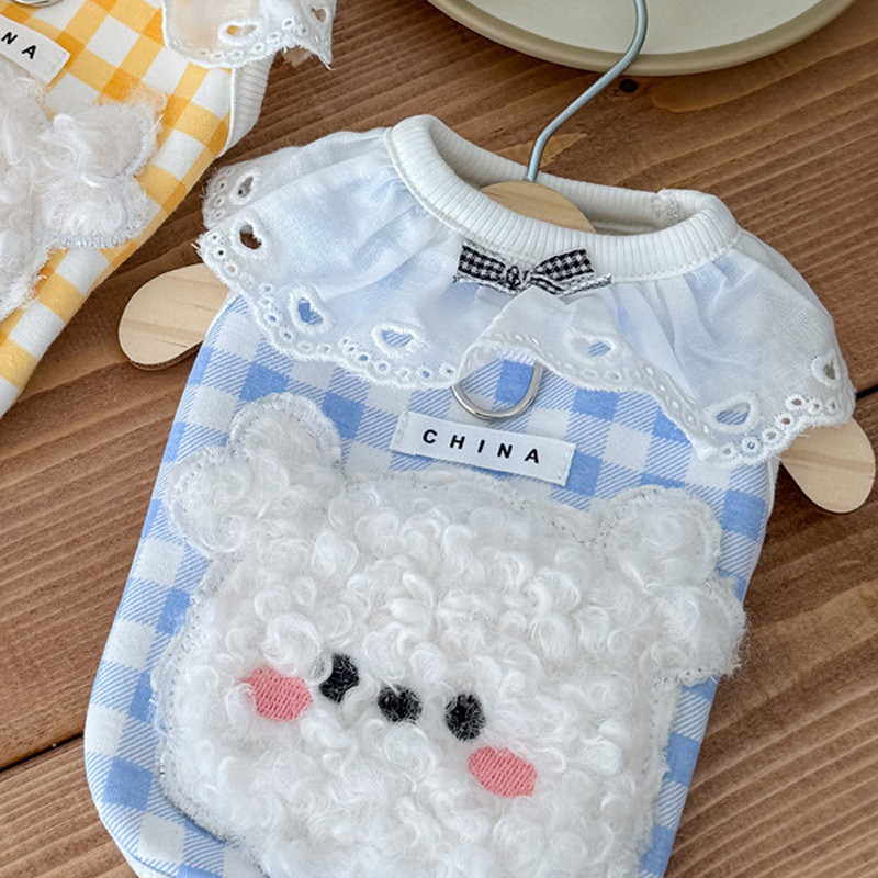 狗狗衣服绵羊刺绣格子加绒秋冬装泰迪比熊猫咪居家保暖可牵引衣服|undefined