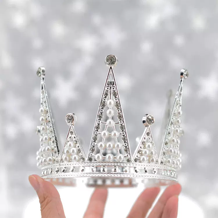 蛋糕烘焙珍珠皇冠摆件韩式新娘大气王冠头饰鲜花三角水钻皇冠装饰