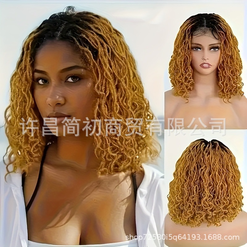 Temu/Shein European and American African Cross-Border Wig Women's Earthworm Crochet Hair Curly Chemical Fiber Braids Dreadlocks Headgear
