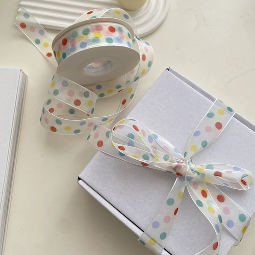 Rainbow polka dot ribbon birthday cake, packed ribbon cartoon gift box, packaging chiffon ribbon, children's day decoration, colorful ribbons