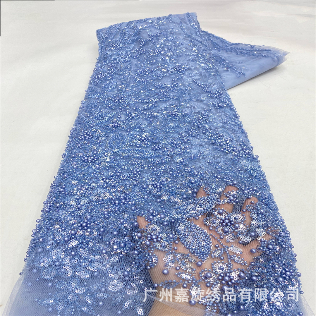 Nuevo diseño francés de gran flor tubo de perlas cristal sequinilla tela bordada alta fijación vestido de boda vestido de baile tela bordada de encaje image 4