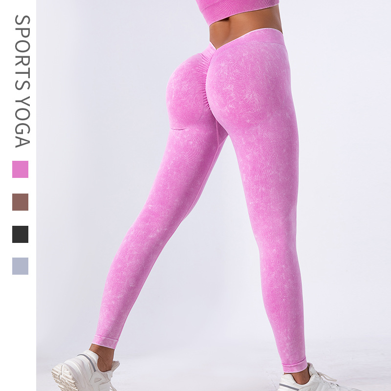 Nuevos pantalones de yoga TIKTOK lavado sin costuras en V cintura alta elástico ejercicio yoga fitness pantalones ajustados pantalones de yoga