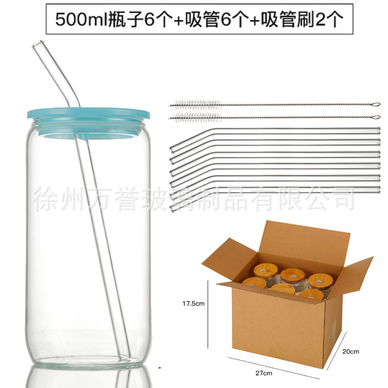 Vaso de Cola de 16 oz, Vaso de Bebidas con Tapa de Bambú, Lata Fácil de Abrir, Pajita para Café y Jugo, Vaso de Agua de Vidrio, Resistente a Altas Temperaturas