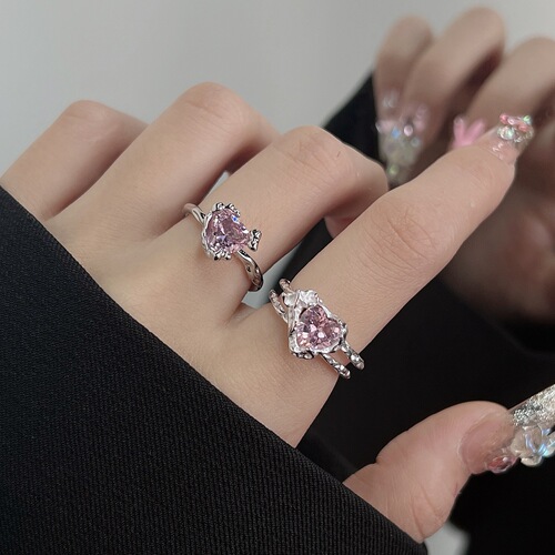 Diamond Heart Zirconium Open Ring for Women Trendy Minimalist Design Ring Sweet Personality Open Finger Ring