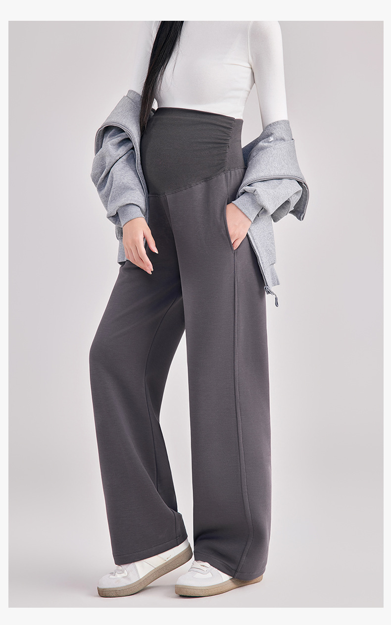 Umstandshosen für Herbst und Winter, hoch geschnitten, mit weitem Bein, gerade geschnitten, dick und warm, für schwangere Frauen, Freizeit-Hosen. – Detail 11
