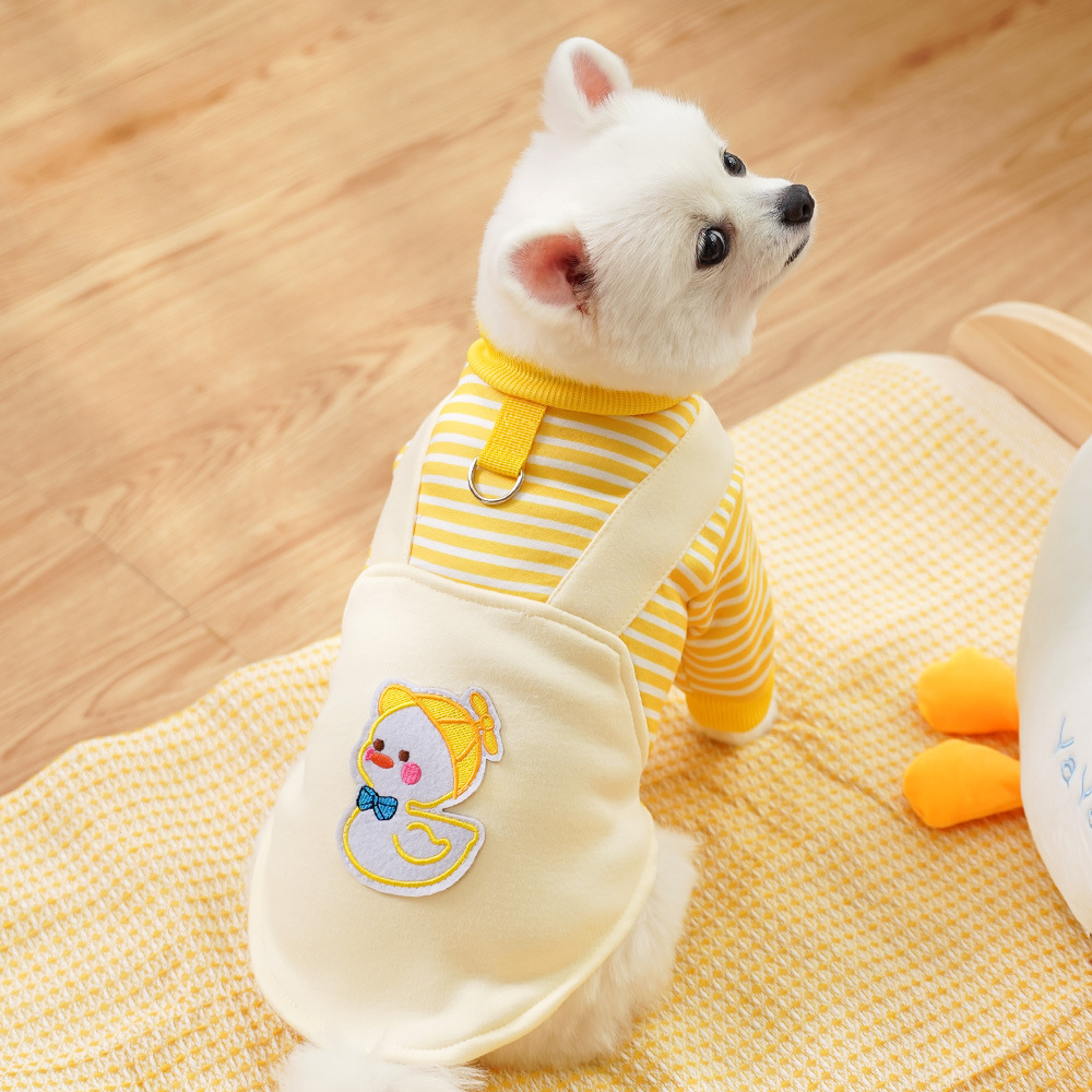 Ropa de perros de mascotas para gatos otoño y invierno con camisa de pelusa para perros para gatos, pato rayado, perro de tamaño medio, Kofa Dou puede ser traído