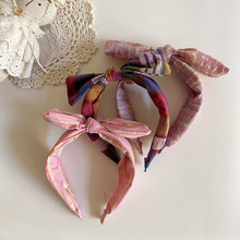 新款韩系学院风甜美格纹条纹布艺蝴蝶结儿童发箍头扣发饰头饰