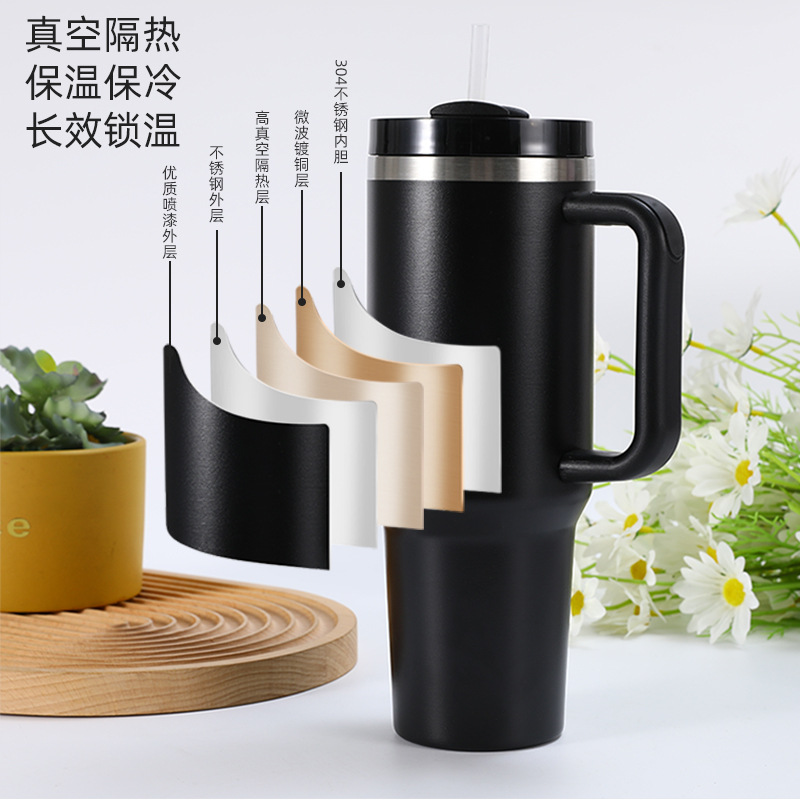 Transfronterizo en stock 40Oz Coche Taza de gran capacidad de doble capa de acero inoxidable mango Taza portátil al aire libre taza de vacío del coche