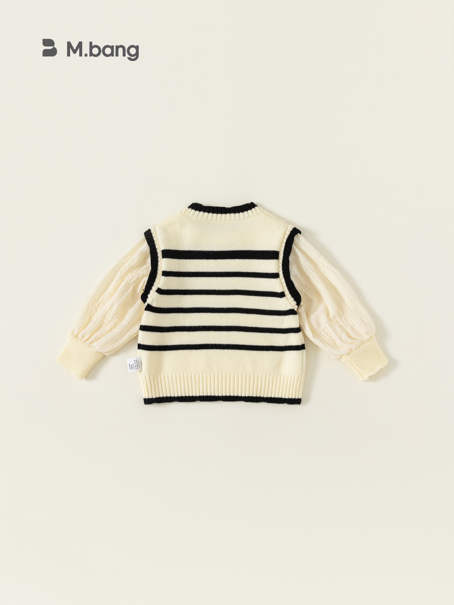 Suéter de otoño para niñas Youbao, a rayas, estilo dos piezas, elegante, tejido de punto, dulce, con mangas abullonadas, top infantil