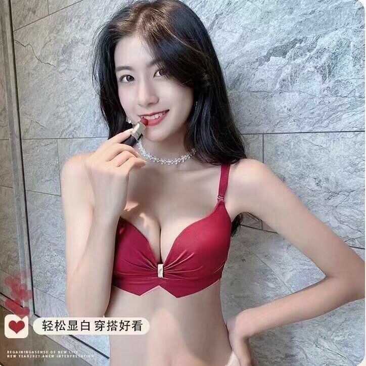 Benmingnian Red Underwear Panties Set Women's Small Chest Push-up No Steel Ring Adjustable Bride Wedding Bra Bra