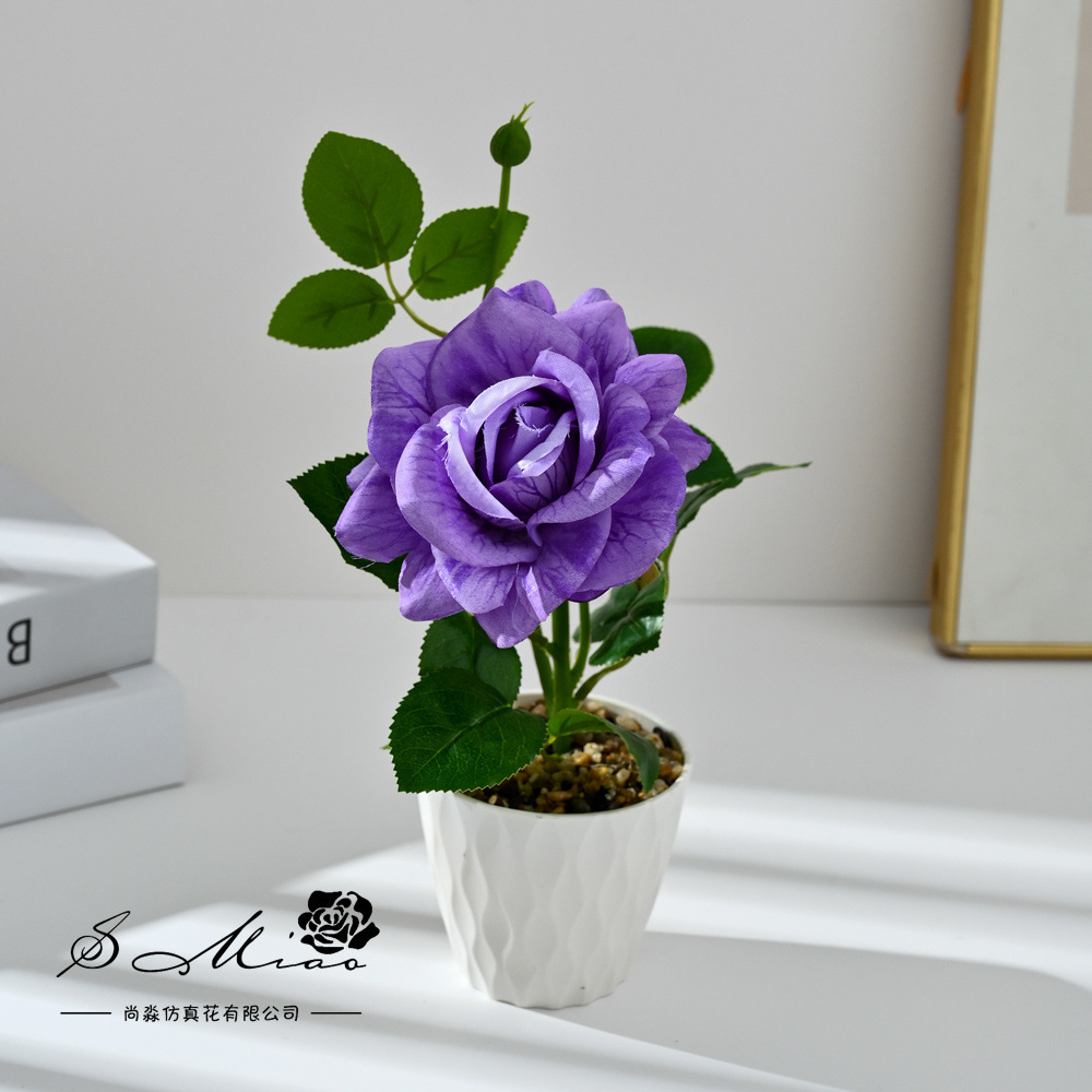 Cross-border dos extremos rosa bonsai moda imitación maceta flores falsas decoración del hogar fotografía ornamentos de flores artificiales de boda
