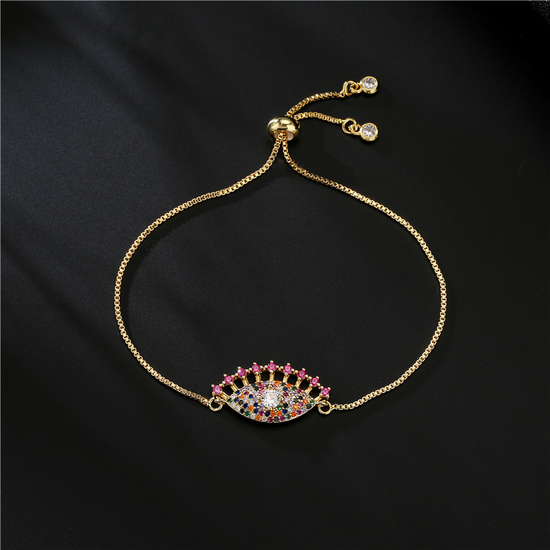 fashion copper micro-inlaid mixed color zircon geometric eye bracelet wholesale Nihaojewelry