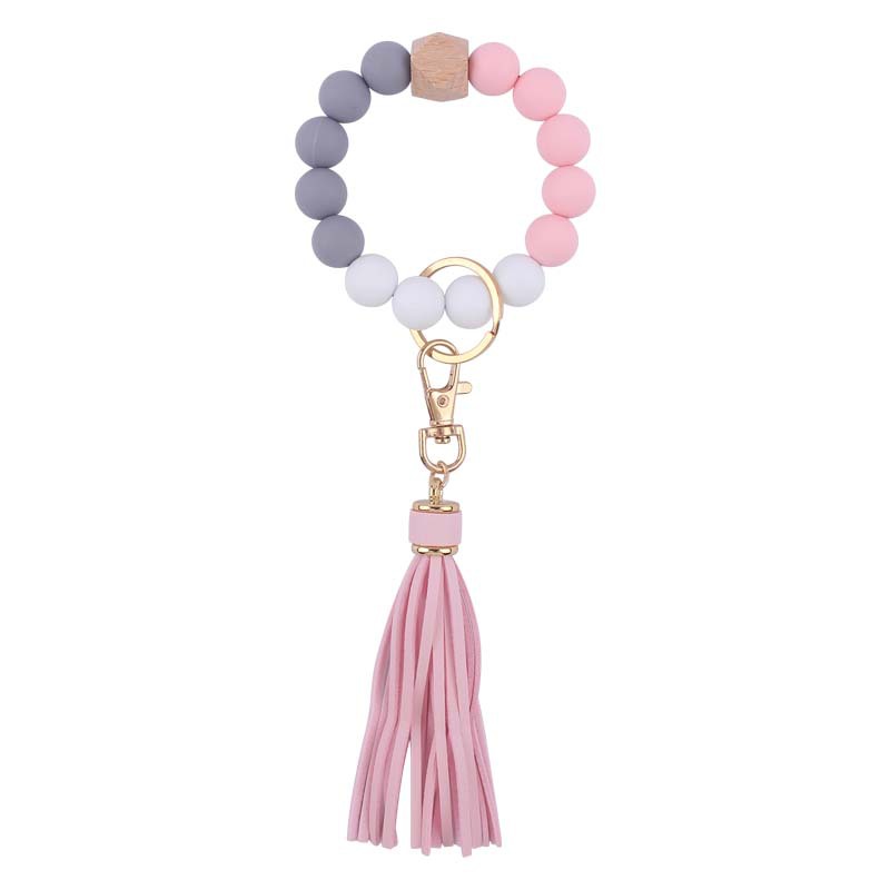 Creativo nuevo cuero pu borla colgante llavero silicona muñeca leopardo silicona pulsera llavero